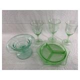 Small lot of Uranium glass, etched, mid century, c