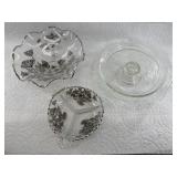 Lot of 3: Arsenic depression glass cake platter tu