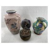 Mixed pottery lot with 2 handcrafted pieces of art
