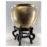 Large planter on an ornate wood stand, 20" tall