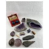 Fine lot with: multiple amethyst specimens, polish