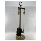 3 Piece brass fireplace set with stand, 32"