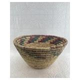 African coiled grass basket 7.5" tall  x 13.5" dia