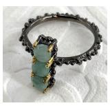 Emerald and sterling silver ring size 8