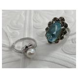 Two sterling silver rings size 7, and 7 1/2