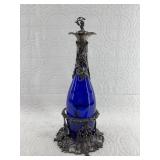 Antique Bristol Cobalt glass decanter in art nouve