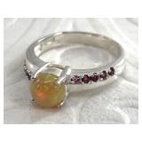 Sterling silver, opal and garnet ring size 7 1/2