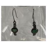 Pair of sterling silver and emerald earrings