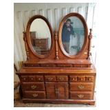 Long dresser with double mirror vanity top, real w