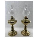 Pair of contemporary kerosene lamps with frosted c