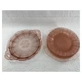 Lot of pink Depression glass plates with typical p