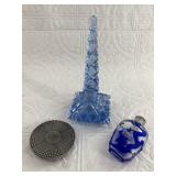 Lot of 3: sky blue Czech crystal perfume bottle wi