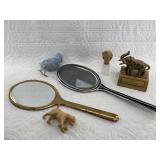 Lot with 2 hand held mirrors, some paper mï¿½chï¿½ car
