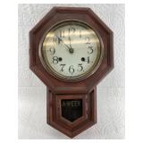 "A-WEEK" wood framed, windup wall clock with key