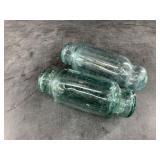 Two 4.5" glass Japanese  rolling pin fish net floa