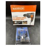 Warrior electric drill and a pack of similarly bra