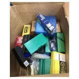Large box of variety of spent casings, ammo boxes,