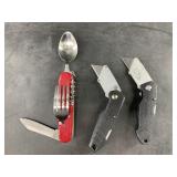2 Box cutters and a Ruko Hobo knife with nylon pou