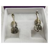 Sterling silver vintage pair of violin earrings, s