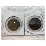 Lot of 2 antique coins:  1928 Peru 2 Sucres 10 gra