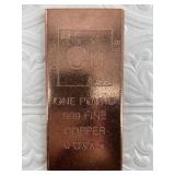 1 Pound bar of 999 fine copper