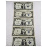 5 Assorted silver certificates