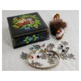 Hand painted Russian lacquered  box with jewelry c