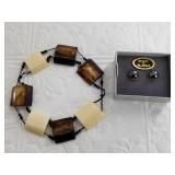 Bone stretch bracelet, needs restringing, and a pa
