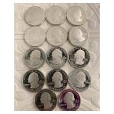 14 Assorted silver San Francisco Mint state quarte