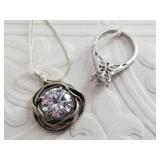 Sterling silver necklace and ring  size 6