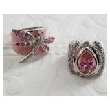 Lot of 2 Sterling silver rings with pink embellish