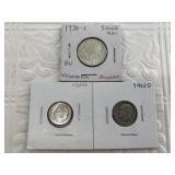 3 US silver coins: 1954 S dime, 1952 D dime, 1976