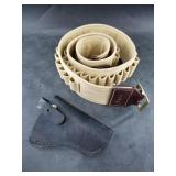 Lot with a handmade leather holster and a canvas l