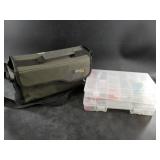 Shoulder carry tackle box with supplies