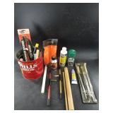 Assorted gun cleaning tools, oils, cleaners, etc.