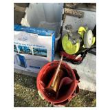 Lot with a Ryobi small bench grinder and several t