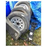 Lot with 3 mismatched tires, and a Steadymate trai