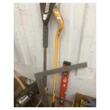 Misc. Lot: heavy prybar, level, snow brush etc. NO