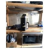 Lot with a Shark Vac, a Keurig coffee pot, a box o