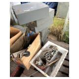 Box with large carriage bolt, Lineman nail, can fu