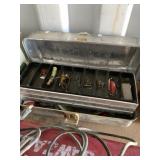 Lot with an angle grinder and a tackle box with ta