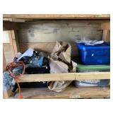 Shelf lot with sewing supplies: Fat quarters, etc.