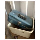 Assortment of screwdrivers and metal toolbox with