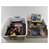 2 Boxes of toys: 1 has trains  and figurines, othe