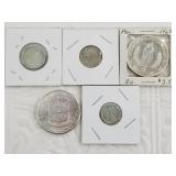 Five silver Philippine coins, 3 of which are WWII