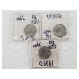 Three 1939 D Buffalo nickels all are VF45 or bette