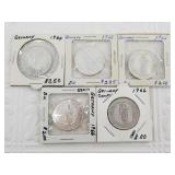 Lot of 5 West German 1960s silver five Mark coins