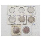 8 German 5 Mark silver coins all are the Paul Von