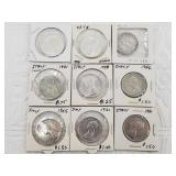 9  Italian silver 500 Lira silver coins 1950s and