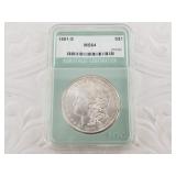 1881 S Morgan silver dollar  MS64 NTC